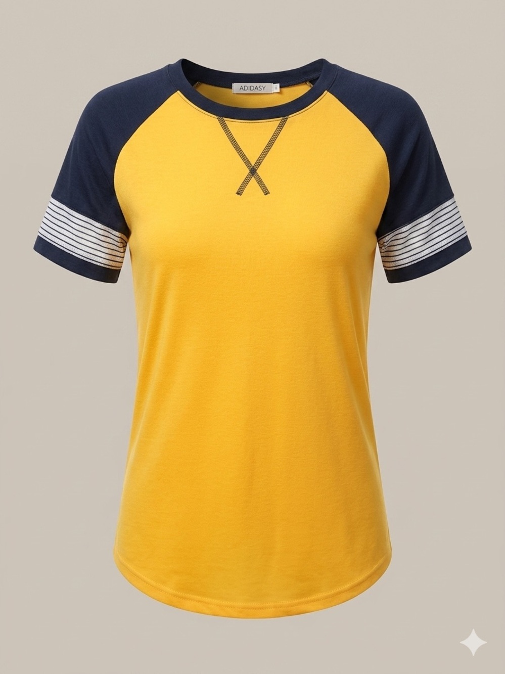 ADIBOSY Yellow Navy Blue Colorblock Raglan Tee M - Picture 2 of 6